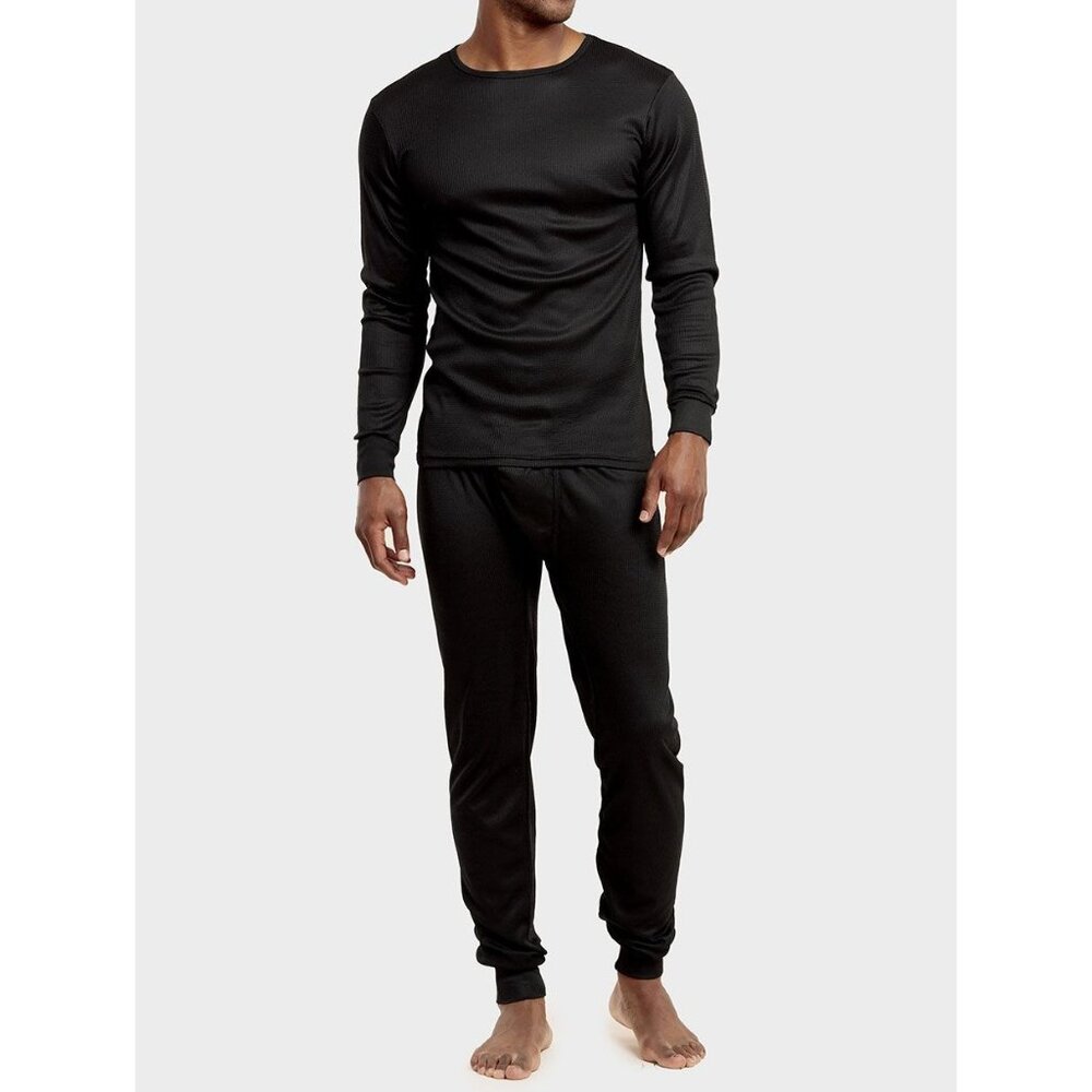 Mens Black Thermal Underwear Set Lightweight